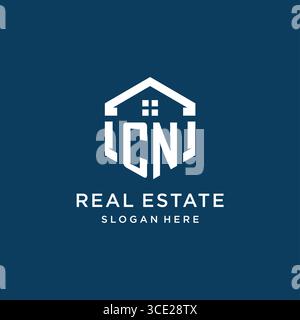 Letter CN logo for real estate with hexagon style vector graphic Stock Vector