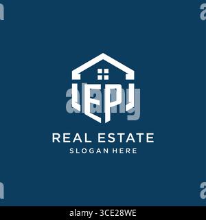 Letter EP logo for real estate with hexagon style vector graphic Stock Vector