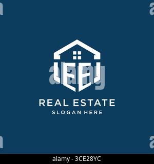 Letter EE logo for real estate with hexagon style vector graphic Stock Vector