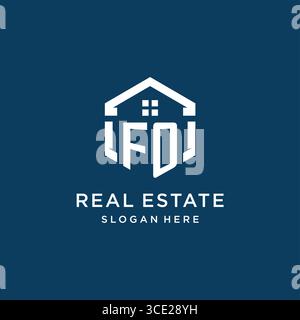 Letter FO logo for real estate with hexagon style vector graphic Stock Vector