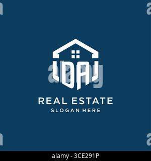 Letter DA logo for real estate with hexagon style vector graphic Stock Vector