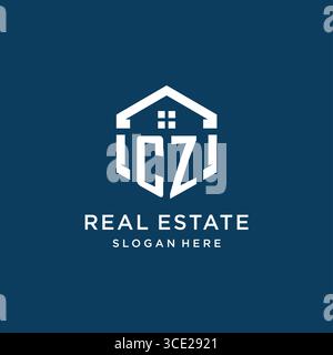 Letter CZ logo for real estate with hexagon style vector graphic Stock Vector