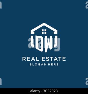 Letter DW logo for real estate with hexagon style vector graphic Stock Vector