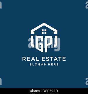 Letter GP logo for real estate with hexagon style vector graphic Stock Vector