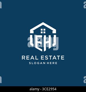 Letter EH logo for real estate with hexagon style vector graphic Stock Vector