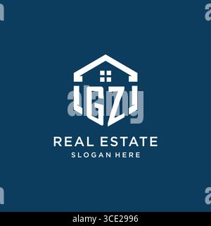 Letter GZ logo for real estate with hexagon style vector graphic Stock Vector