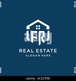 Letter FR logo for real estate with hexagon style vector graphic Stock Vector