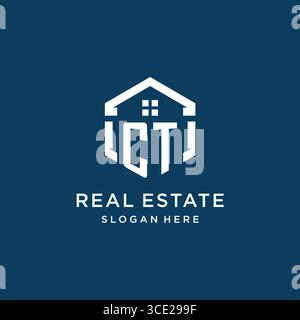 Letter CT logo for real estate with hexagon style vector graphic Stock Vector