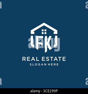 Letter FK logo for real estate with hexagon style vector graphic Stock Vector