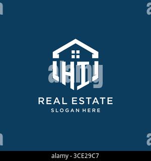 Letter HI logo for real estate with hexagon style vector graphic Stock Vector