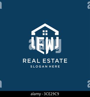 Letter EW logo for real estate with hexagon style vector graphic Stock Vector