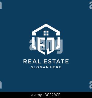 Letter EJ logo for real estate with hexagon style vector graphic Stock Vector