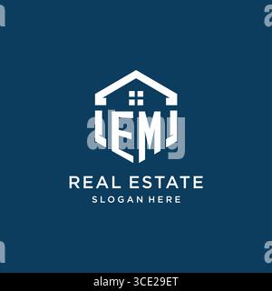 Letter EM logo for real estate with hexagon style vector graphic Stock Vector