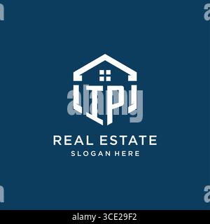 Letter IP logo for real estate with hexagon style vector graphic Stock Vector