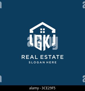Letter GK logo for real estate with hexagon style vector graphic Stock Vector