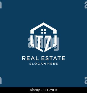 Letter IZ logo for real estate with hexagon style vector graphic Stock Vector
