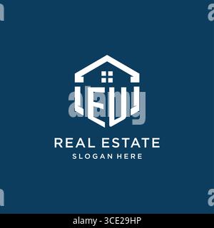 Letter EU logo for real estate with hexagon style vector graphic Stock Vector