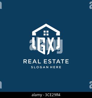 Letter GX logo for real estate with hexagon style vector graphic Stock Vector