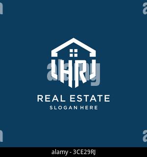 Letter HR logo for real estate with hexagon style vector graphic Stock Vector