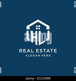Letter HL logo for real estate with hexagon style vector graphic Stock Vector