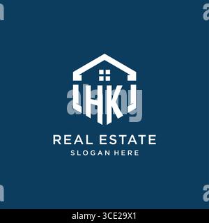 Letter HK logo for real estate with hexagon style vector graphic Stock Vector