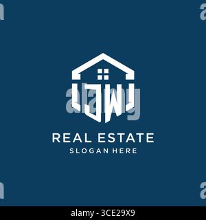 Letter JW logo for real estate with hexagon style vector graphic Stock Vector