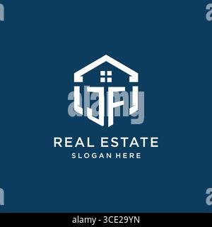 Letter JF logo for real estate with hexagon style vector graphic Stock Vector