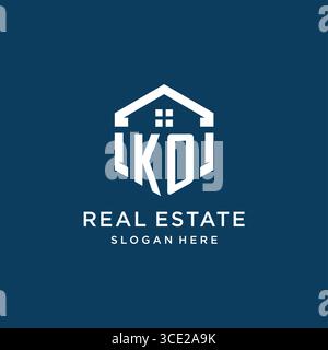 Letter KO logo for real estate with hexagon style vector graphic Stock Vector