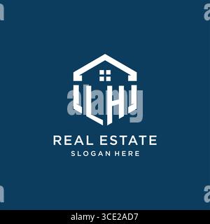 Letter LH logo for real estate with hexagon style vector graphic Stock Vector