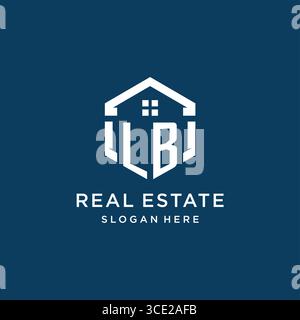 Letter LB logo for real estate with hexagon style vector graphic Stock Vector