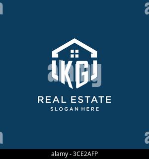 Letter KG logo for real estate with hexagon style vector graphic Stock Vector
