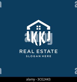Letter KK logo for real estate with hexagon style vector graphic Stock Vector