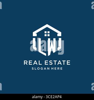 Letter LW logo for real estate with hexagon style vector graphic Stock Vector