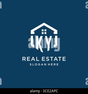 Letter KY logo for real estate with hexagon style vector graphic Stock Vector