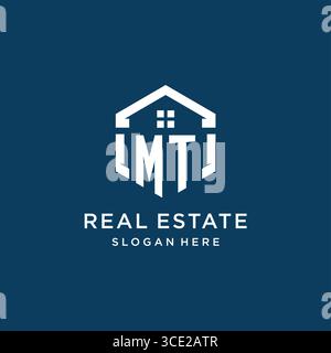 Letter MT logo for real estate with hexagon style vector graphic Stock Vector