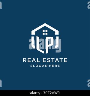 Letter LP logo for real estate with hexagon style vector graphic Stock Vector