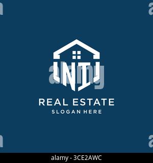 Letter NI logo for real estate with hexagon style vector graphic Stock Vector