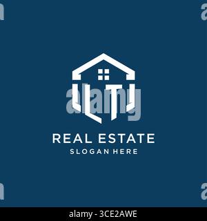 Letter LT logo for real estate with hexagon style vector graphic Stock Vector