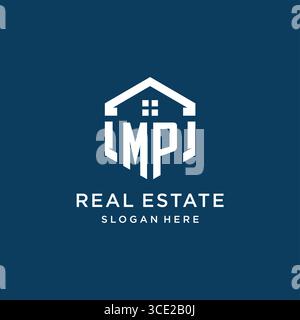 Letter MP logo for real estate with hexagon style vector graphic Stock Vector