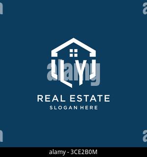 Letter LY logo for real estate with hexagon style vector graphic Stock Vector