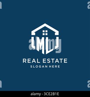 Letter ML logo for real estate with hexagon style vector graphic Stock Vector