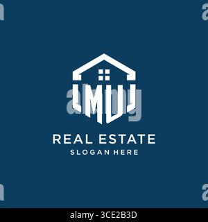 Letter MU logo for real estate with hexagon style vector graphic Stock Vector