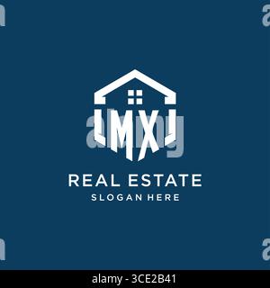 Letter MX logo for real estate with hexagon style vector graphic Stock Vector