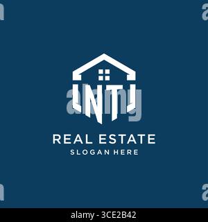 Letter NT logo for real estate with hexagon style vector graphic Stock Vector