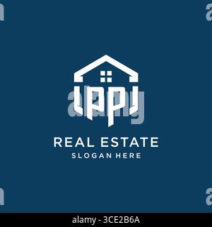 Letter PP logo for real estate with hexagon style vector graphic Stock Vector