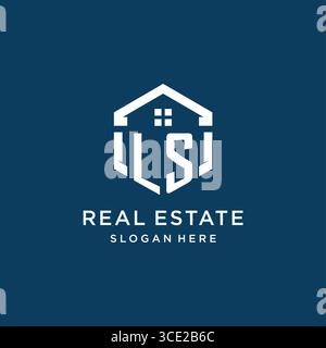 Letter LS logo for real estate with hexagon style vector graphic Stock Vector