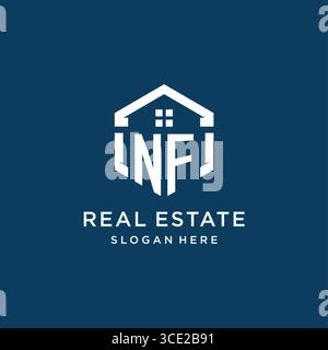 Letter NF logo for real estate with hexagon style vector graphic Stock Vector