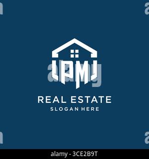 Letter PM logo for real estate with hexagon style vector graphic Stock Vector