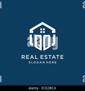 Letter QO logo for real estate with hexagon style vector graphic Stock Vector