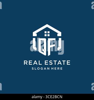 Letter QF logo for real estate with hexagon style vector graphic Stock Vector